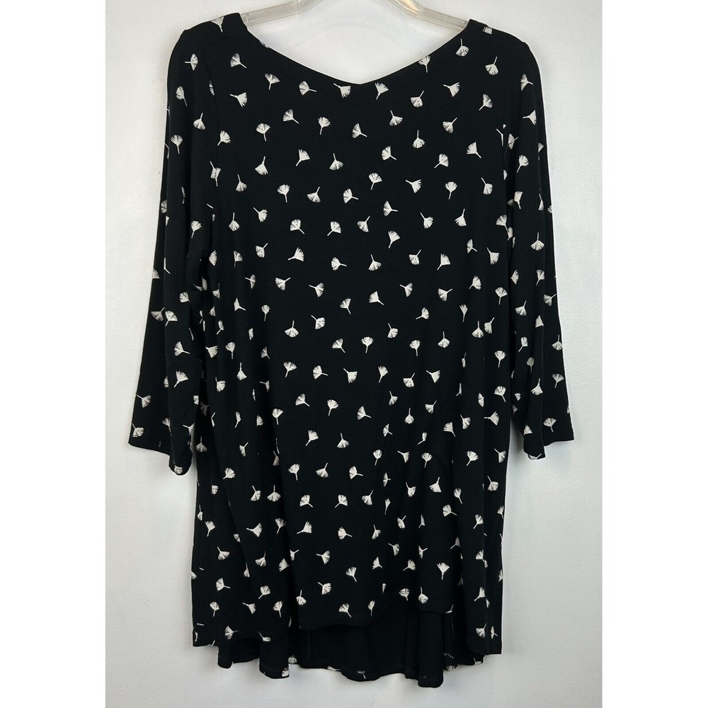 J Jill Top Womens M Tunic Black Wearever Collection Stretch Shirt 3/4 Sleeve